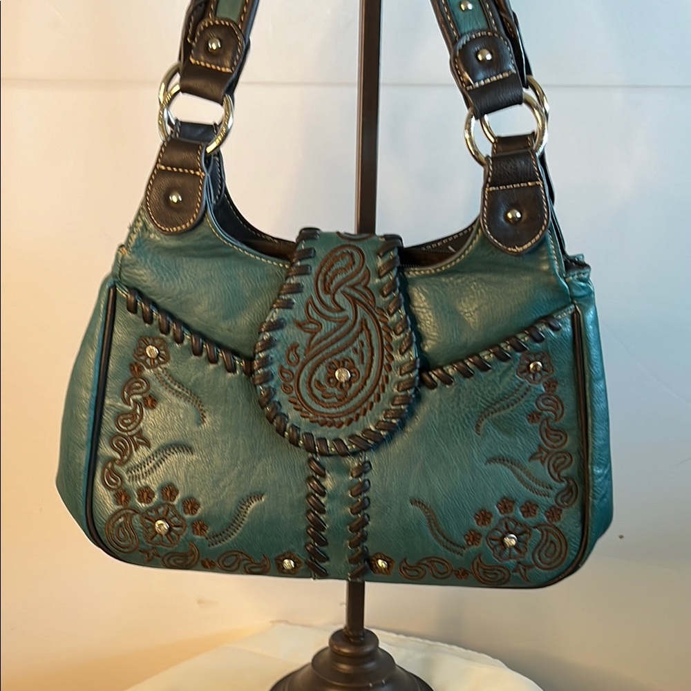Montana West Teal and Brown Shoulder Bag
